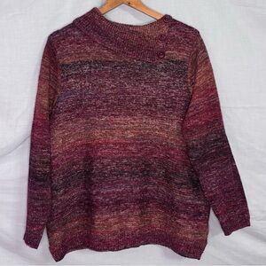 CJ Banks Red, Orange, Blue, and Green Marled Stripe with Split Neck Sweater 1X